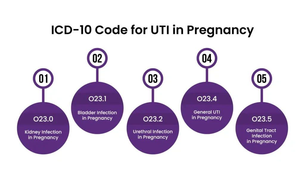 A chart showing UTI ICD 10 codes for urinary tract infections, including N39.0 and N30.01.